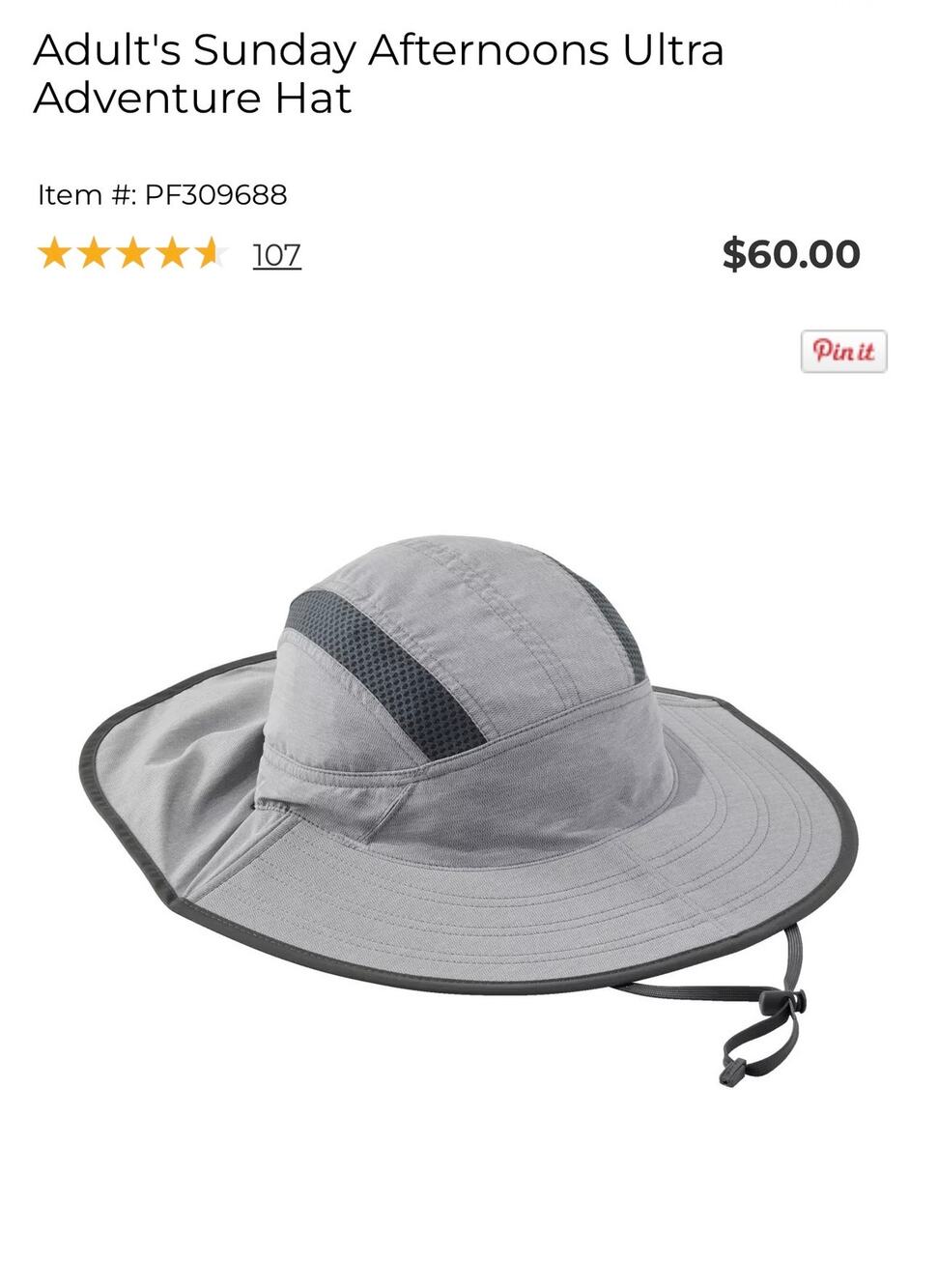 Sunday Afternoons Ultra Adventure Hat adult sz small/medium pumice gray